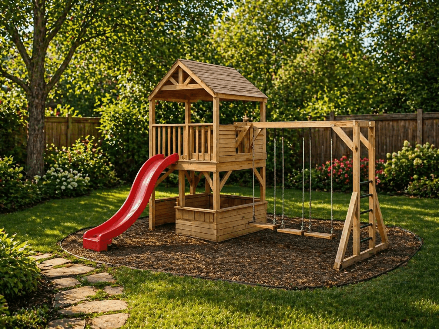 The Acorn cedar play set — design view 1